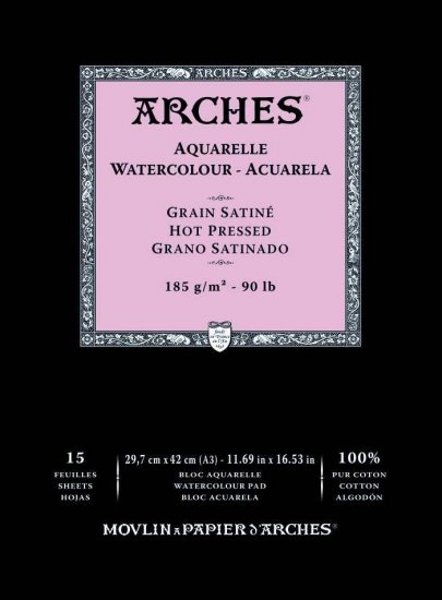 Arches Watercolour Pad 185gsm A3 Hot Pressed / Smooth - Click Image to Close