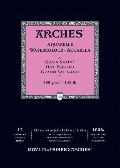 Arches Watercolour Pad 300gsm A3 Hot Pressed / Smooth - Click Image to Close