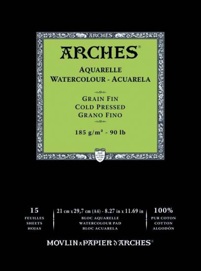 Arches Watercolour Pad 185gsm A4 Cold Pressed / Medium - Click Image to Close
