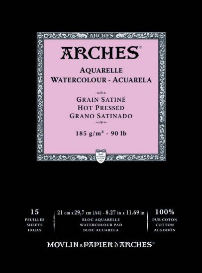 Arches Watercolour Pad 185gsm A4 Hot Pressed / Smooth - Click Image to Close