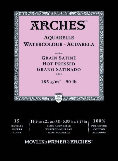 Arches Watercolour Pad 185gsm A5 Hot Pressed / Smooth - Click Image to Close