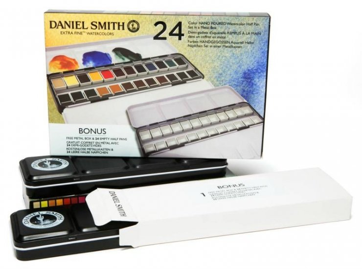 DANIEL SMITH 24 Color Hand Poured Half Pan Tin Set - Click Image to Close