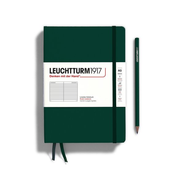 Leuchtturm Notebook HC Medium A5 251p Ruled Forest Green - Click Image to Close