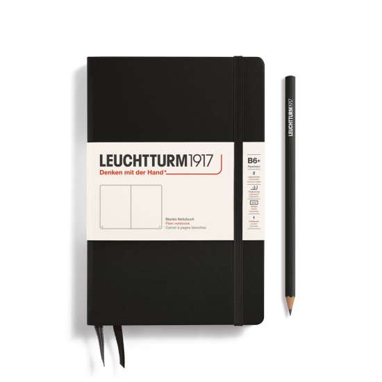 Leuchtturm Notebook HC Paperback B6+ Hardcover 219p Plain Black - Click Image to Close