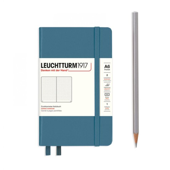 Leuchtturm Notebook HC Pocket A6 187p Dotted Stone Blue - Click Image to Close