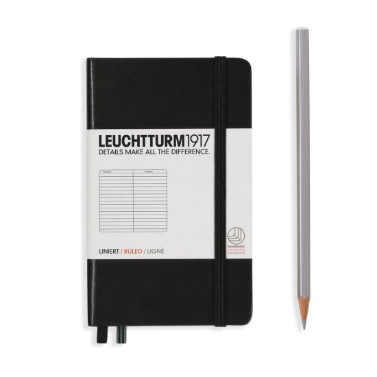 Leuchtturm Notebook HC Pocket A6 187p Ruled Black - Click Image to Close