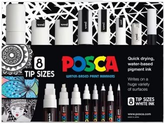 Posca Whites Assorted Sizes 8 Set