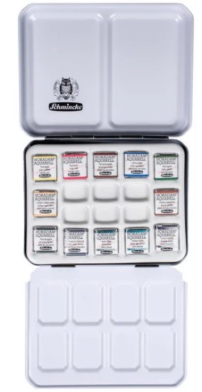 Horadam Watercolour Inspiration Set 12 Half Pans Tin + Porcelain - Click Image to Close