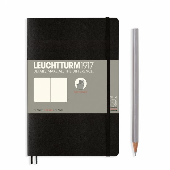 Leuchtturm Notebook SC Paperback B6+ 123p Plain Black - Click Image to Close