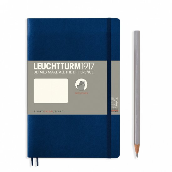 Leuchtturm Notebook SC Paperback B6+ 123p Plain Navy - Click Image to Close