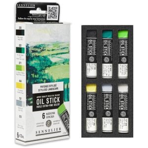 Sennelier Cardboard box - 6 mini oil sticks - Stylized landscape