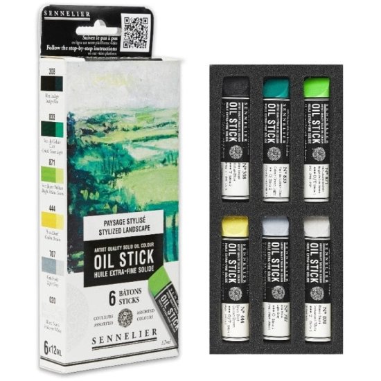 Sennelier Cardboard box - 6 mini oil sticks - Stylized landscape - Click Image to Close