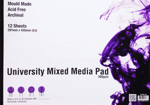 University Mixed Media Pad 300gsm A3  University Mixed Media Pad 300gsm A3