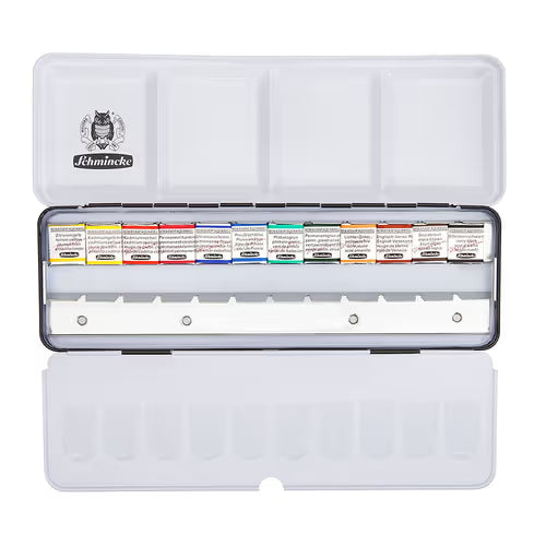 Schmincke Horadam Watercolour Set 12 Half-Pans + 12 Spaces Groove Top