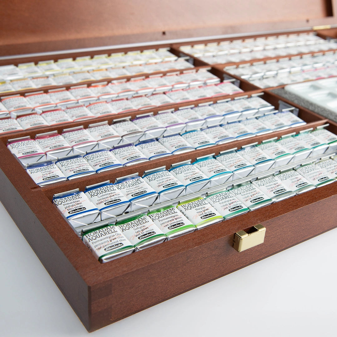 SCHMINCKE Horadam Artists Watercolor 140 Half Pans Wooden Box Set