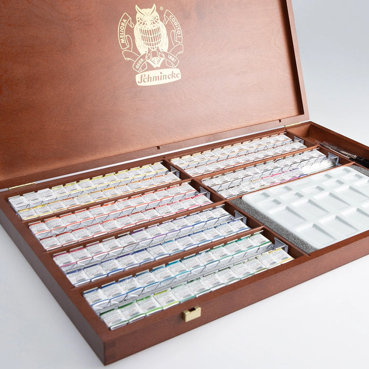 SCHMINCKE Horadam Artists Watercolor 140 Half Pans Wooden Box Set