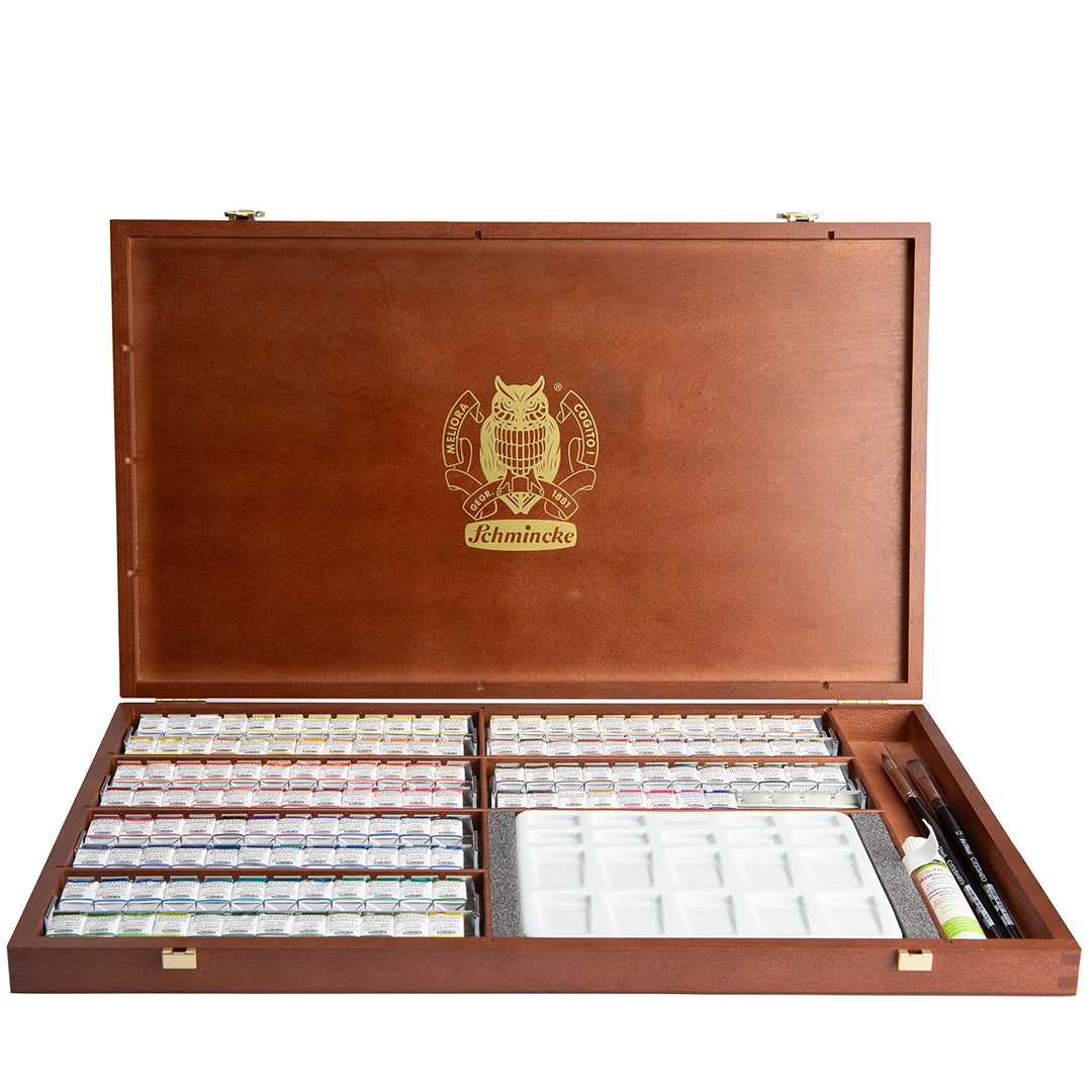 SCHMINCKE Horadam Artists Watercolor 140 Half Pans Wooden Box Set
