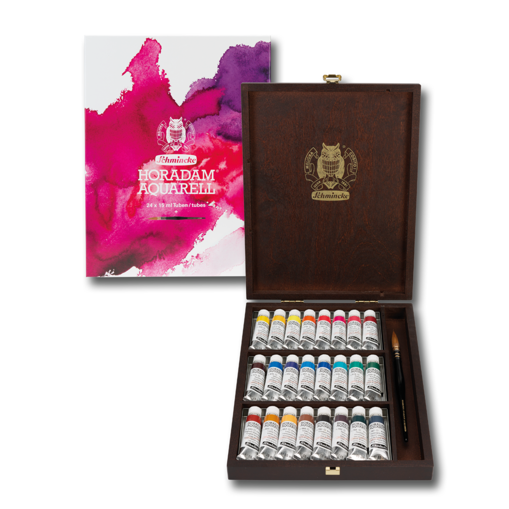 Schmincke Horadam Watercolor Wood Box Set 24 x 15ml plus Brush