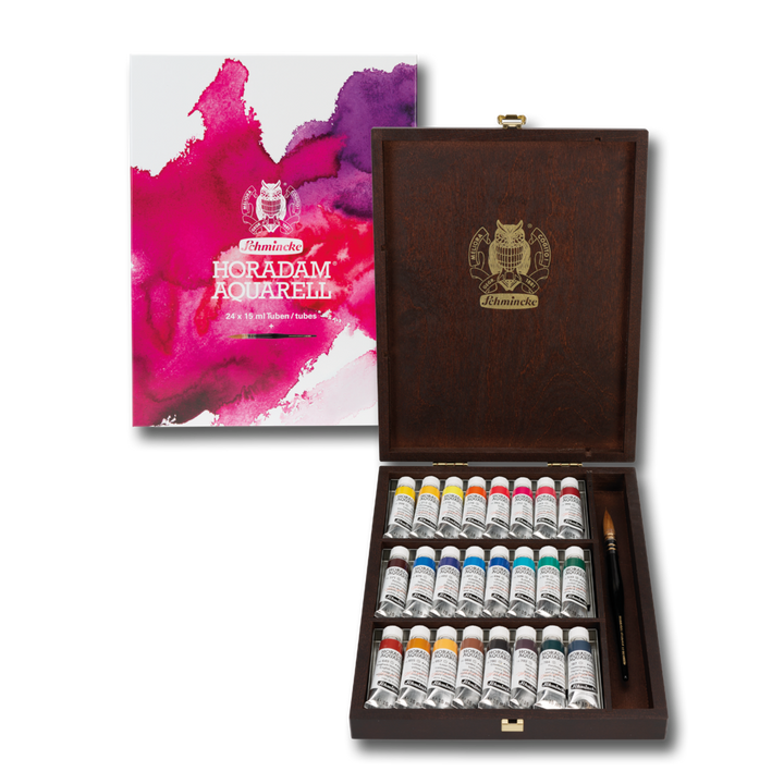 Schmincke Horadam Watercolor Wood Box Set 24 x 15ml plus Brush