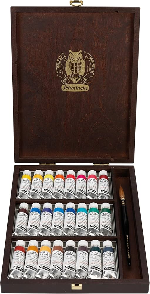 Schmincke Horadam Watercolor Wood Box Set 24 x 15ml plus Brush