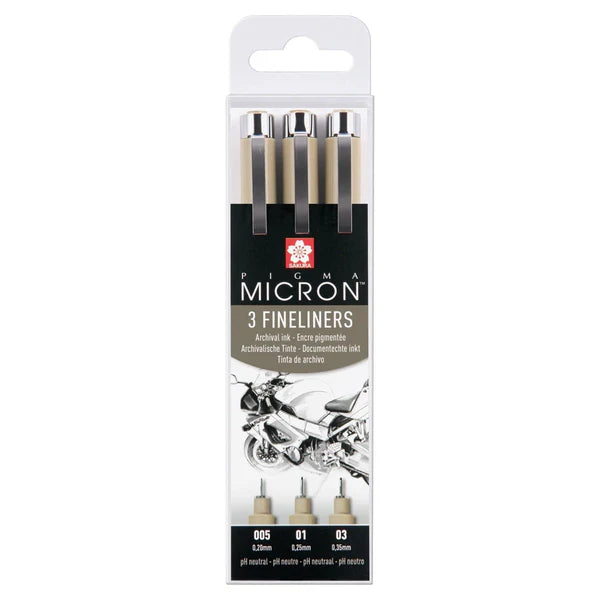 Pigma Micron Set 3 pce black 003, 005, 02