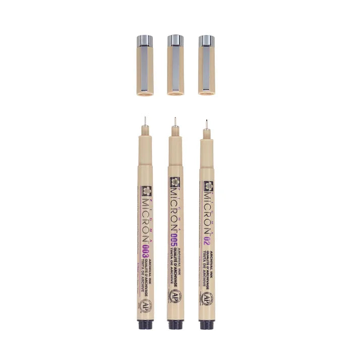 Pigma Micron Set 3 pce black 003, 005, 02