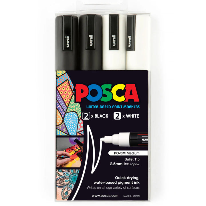 POSCA PC5BR Paint Markers Black/White 4 Pack