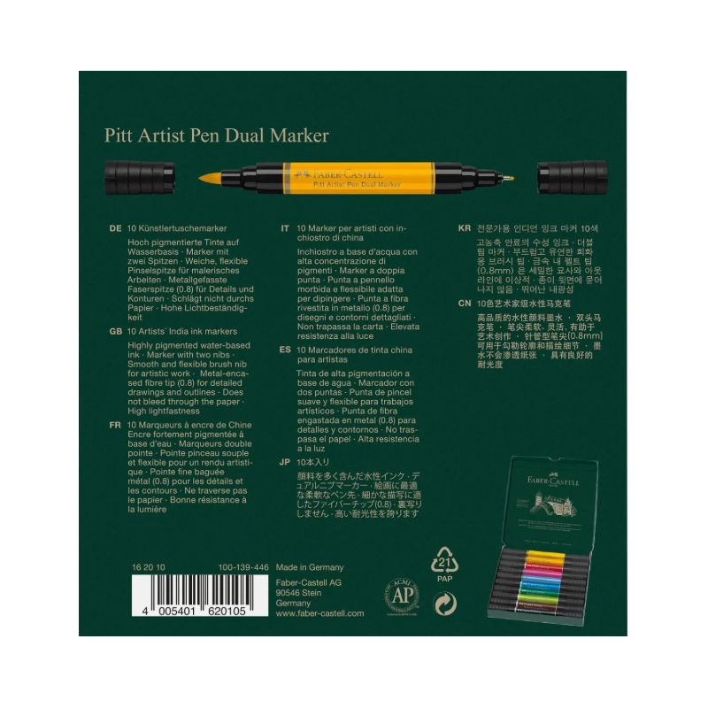 PITT Artist Pen Dual Marker wallet of 10