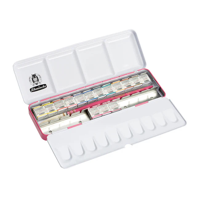 Schmincke W/C Metal Set 12 x 1/2 pans + brush Pretty Pink