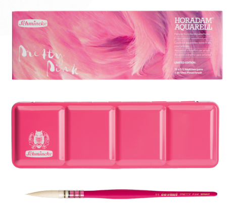 Schmincke W/C Metal Set 12 x 1/2 pans + brush Pretty Pink