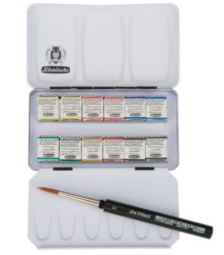 Schmincke W/C Set 12 1/2 Pans Metal w/ Brush 74012