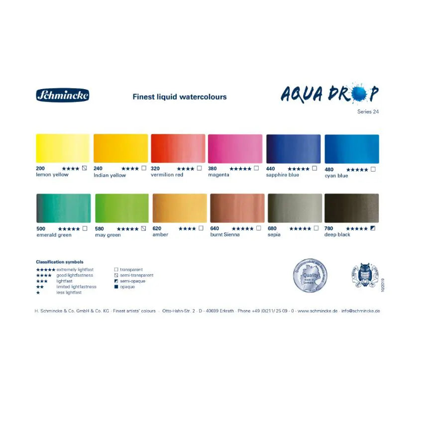 Schmincke Aqua Drop Cardboard Set 12 X 10 Ml