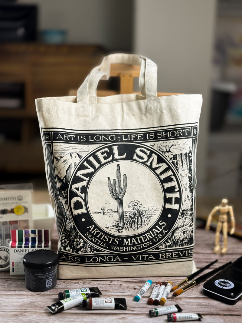 DANIEL SMITH Natural Cotton Tote Bag with Cactus Logo, 10oz/300gsm, 15"x16"x2.75"