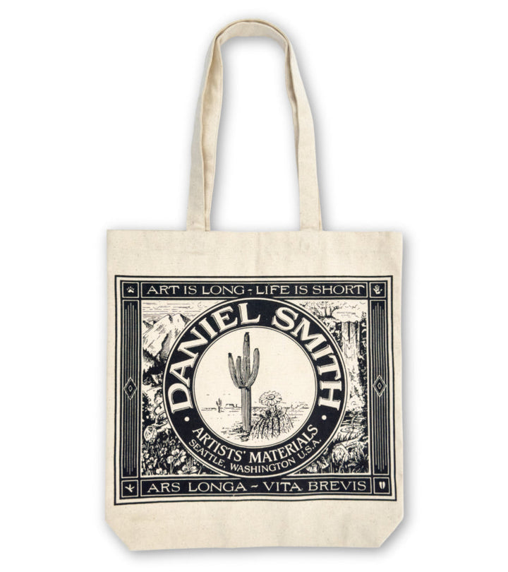 DANIEL SMITH Natural Cotton Tote Bag with Cactus Logo, 10oz/300gsm, 15"x16"x2.75"