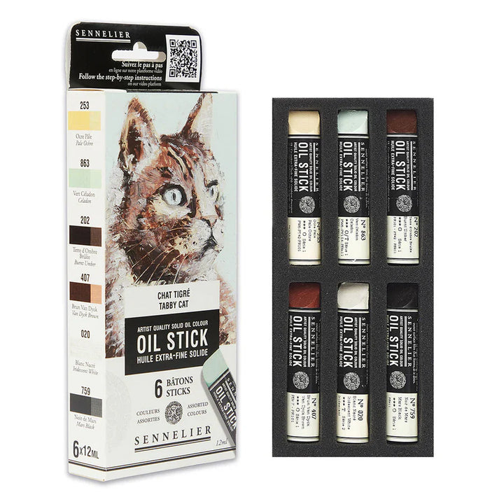 Sennelier mini oil sticks Set 6 - Tabby cat