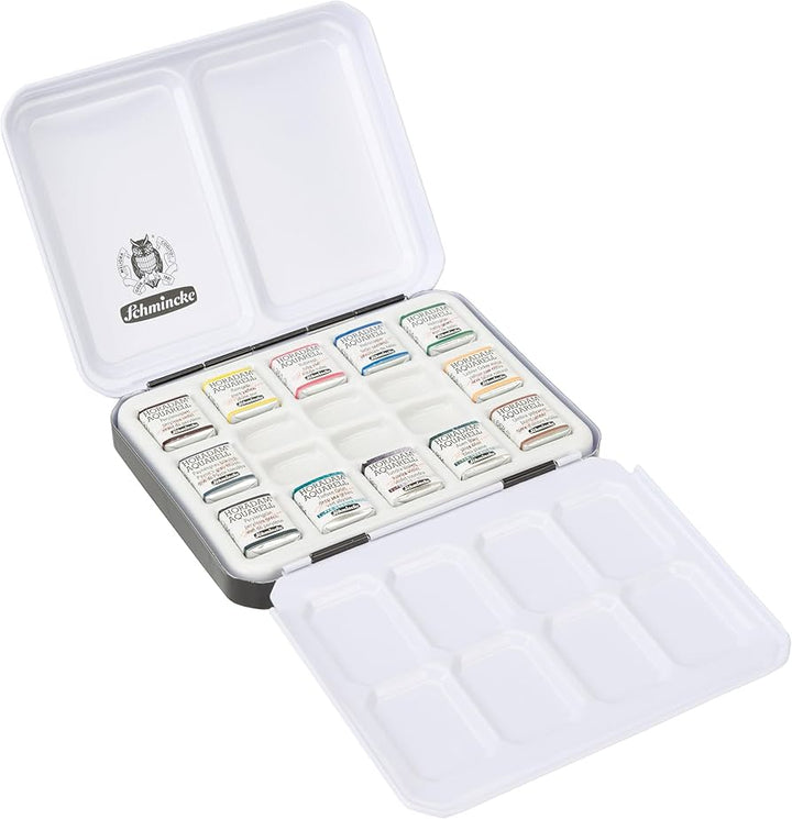 Schmincke Horadam Watercolour Metal Box Inspiration Set 12 Half Pans with Porcelian Palette