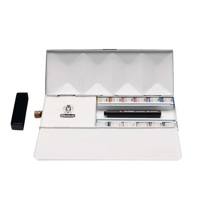 Schmincke Horadam Metal Box 12 x 1/2 pans with Water Tank and Travel Brush