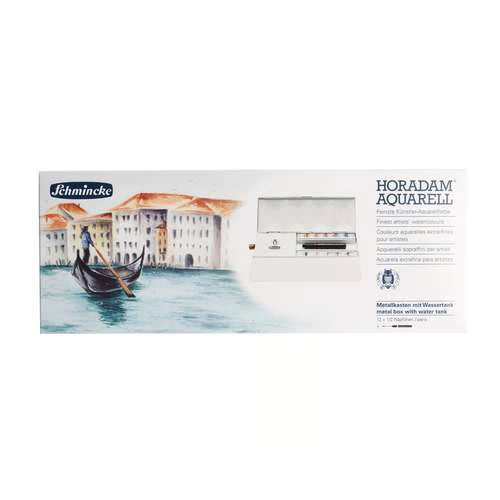 Schmincke Horadam Metal Box 12 x 1/2 pans with Water Tank and Travel Brush