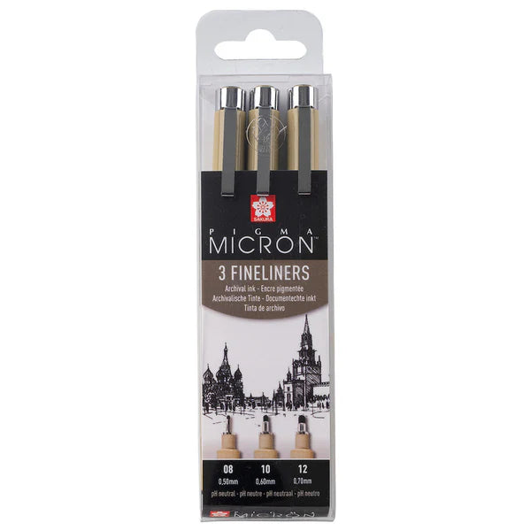 Pigma Micron Set 3 pce black 08,10,12