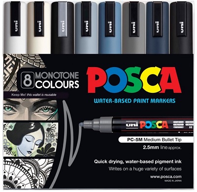 POSCA PC-5M Medium Monotone Set 8 - Click Image to Close