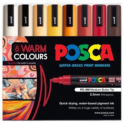 POSCA PC-5M Medium Warm Set 8 - Click Image to Close