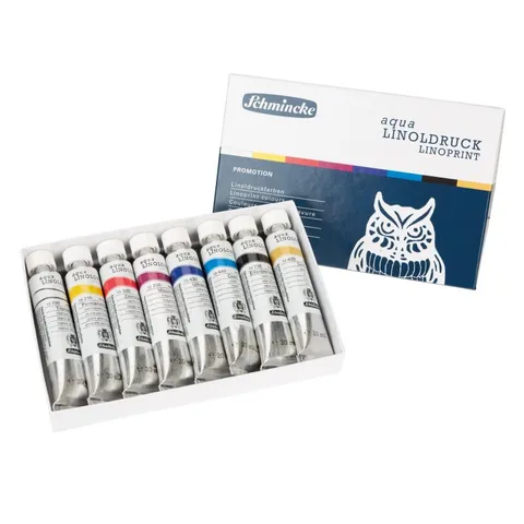 Schmincke Aqua Linoprint Ink 20ml Cardboard Set of 8 - Click Image to Close